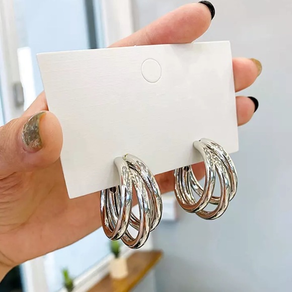 NEW💎Sterling Silver three-layer Hoop Earrings - Picture 2 of 5